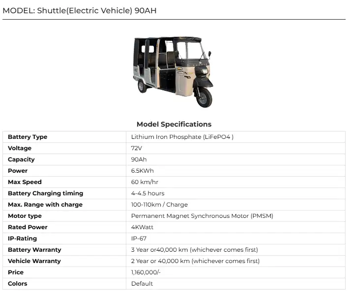 Shuttle Electric Vehicle 72V 90Ah 2025