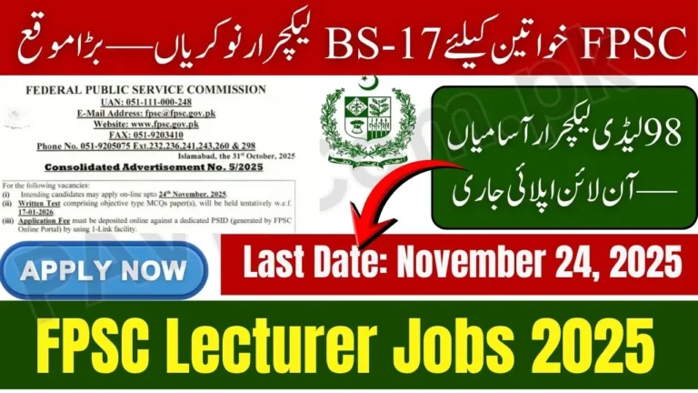 FPSC Lecturer Jobs for Women 2025