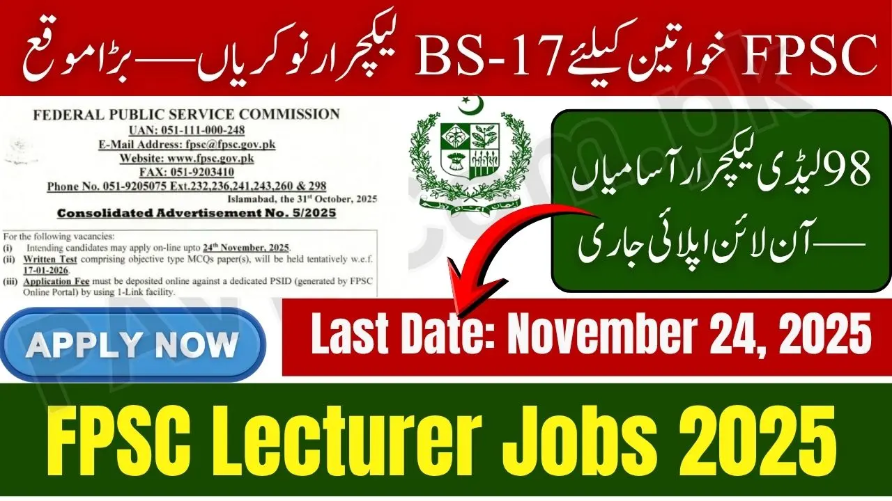 FPSC Lecturer Jobs for Women 2025