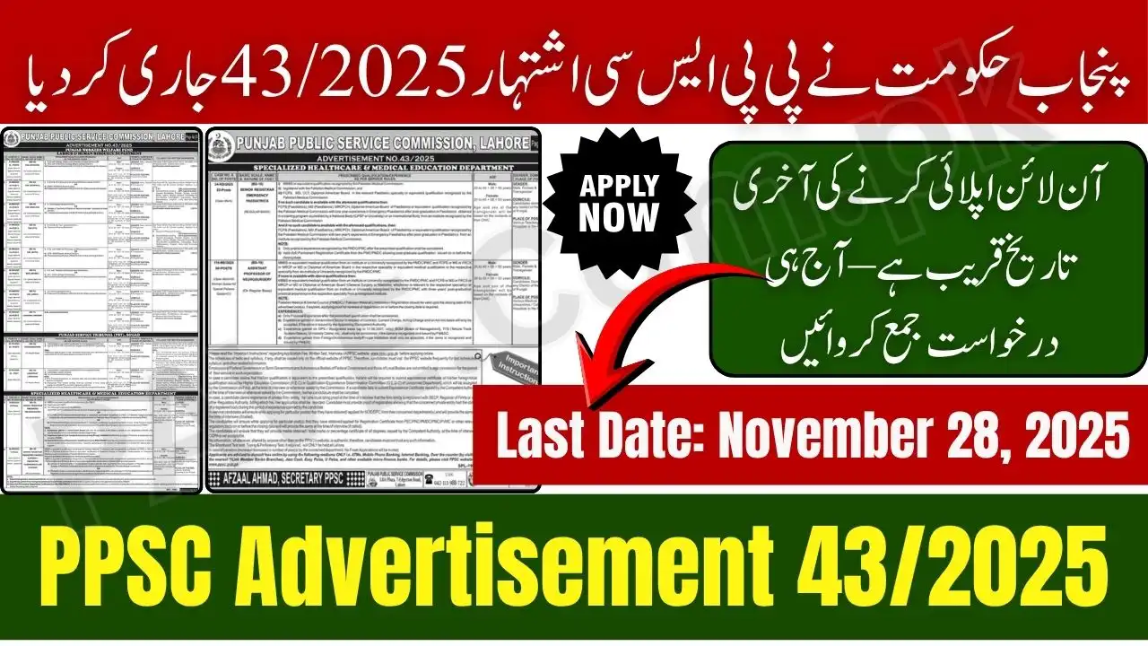 PPSC Advertisement 43/2025 Jobs Apply Online