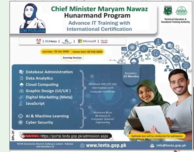 CM Maryam Nawaz Hunarmand Program Advance IT Courses 2026