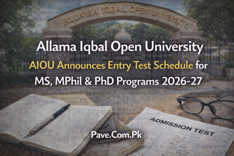 Allama Iqbal Open University AIOU Announces Entry Test Schedule for MS, MPhil & PhD Programs 2026-27