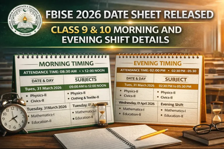 FBISE 2026 Date Sheet Released – Class 9 & 10 Morning and Evening Shift Details