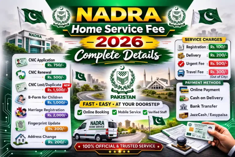 NADRA Home Service Fee 2026 Complete Details