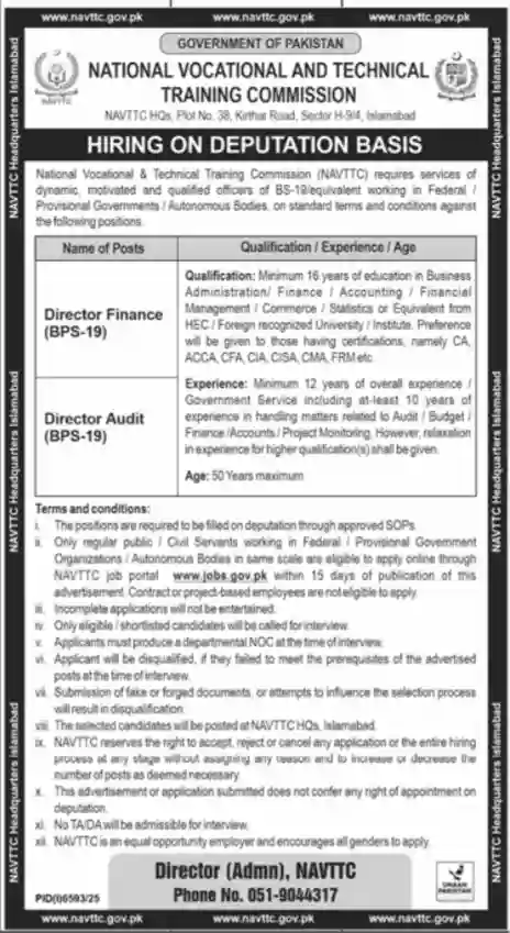 NAVTTC Headquarters Islamabad Jobs 2026 Announcement