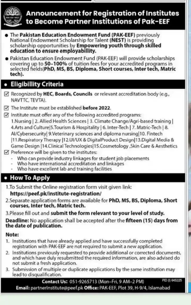 PAK-EEF Announces Registration for Institutes to Join Scholarship Program 2026