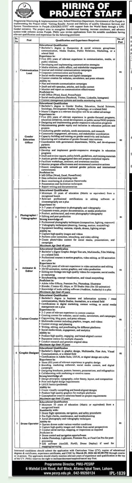 School Education Department Punjab Jobs 2026