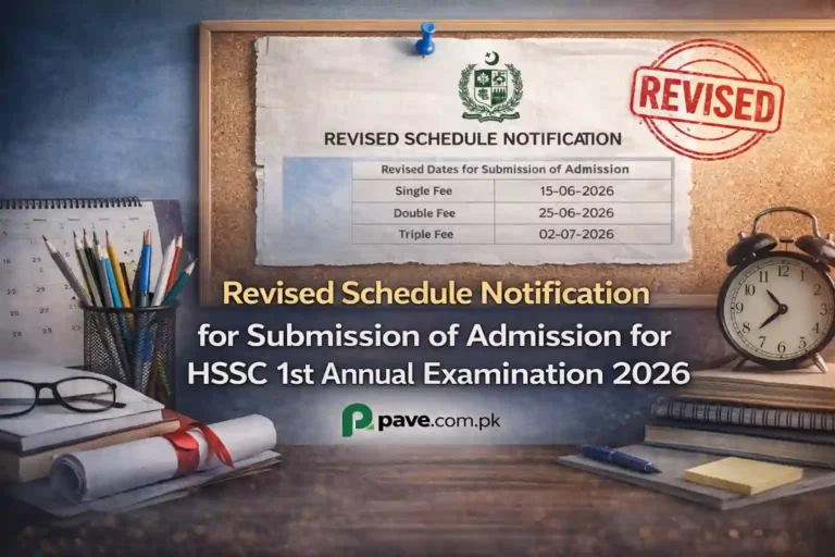Revised Schedule Notification for Submission of Admission for HSSC 1st Annual Examination 2026