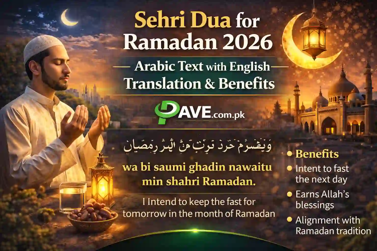 Sehri Dua for Ramadan 2026 – Arabic Text with English Translation & Benefits