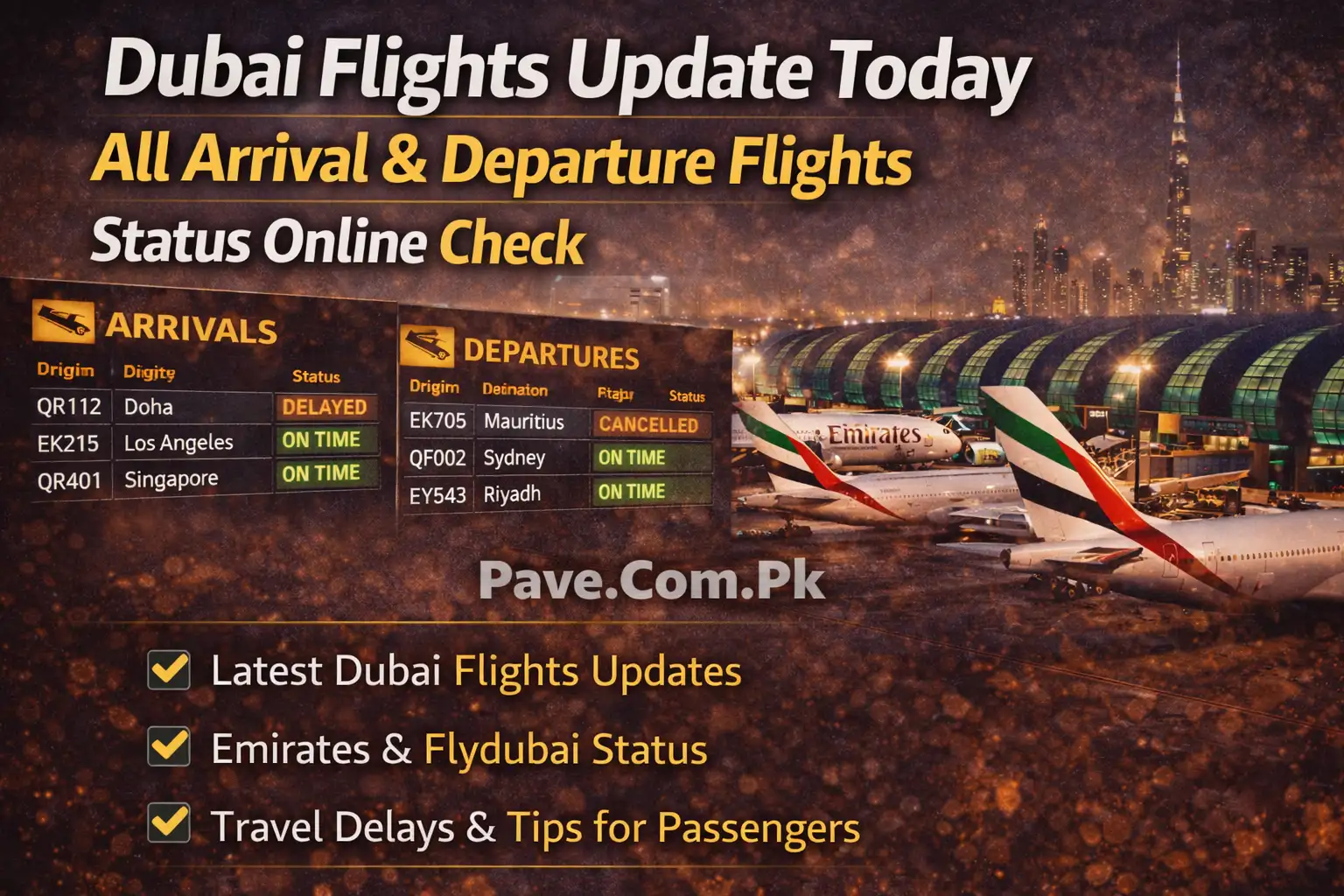 Dubai Flights Update Today – All Arrival & Departure Flights Status Online Check